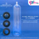7.25x2 inch penis pump cylinder with 3 silicone sleeves labeled S, M, L.