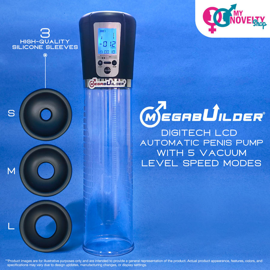 Megabuilder automatic penis pump with LCD screen and 3 silicone sleeves