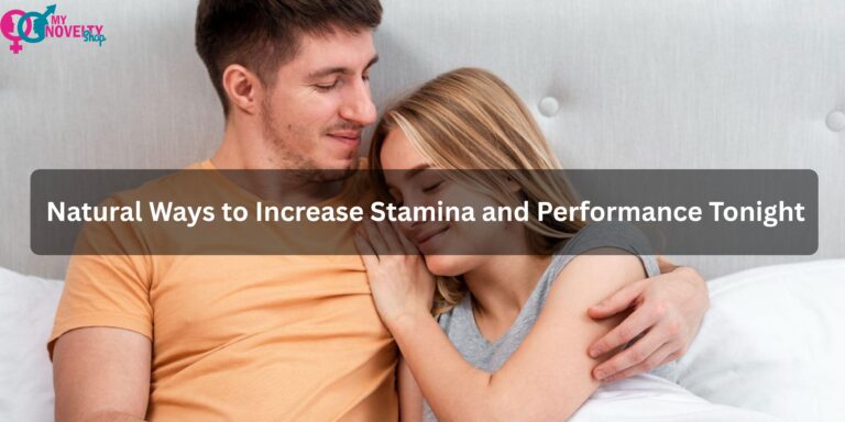 Couple cuddling in bed with text overlay "Natural Ways to Increase Stamina and Performance Tonight