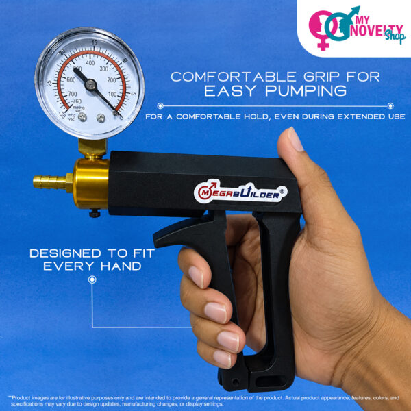 Ergo Grip Flared Base Brass Trigger Grip & Pressure Gauge Penis Pump Kit - Image 3